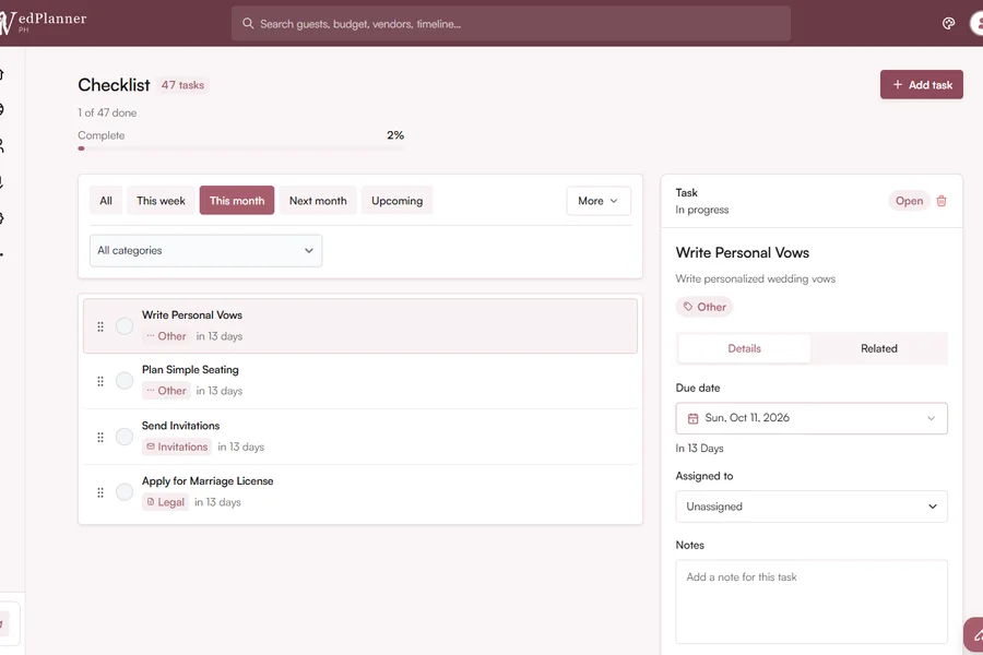 WedPlanner wedding checklist
