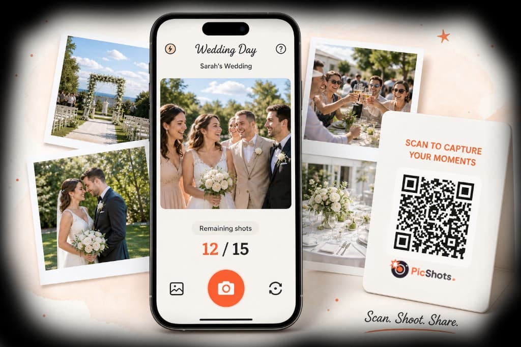 Guests capturing wedding moments on their phones