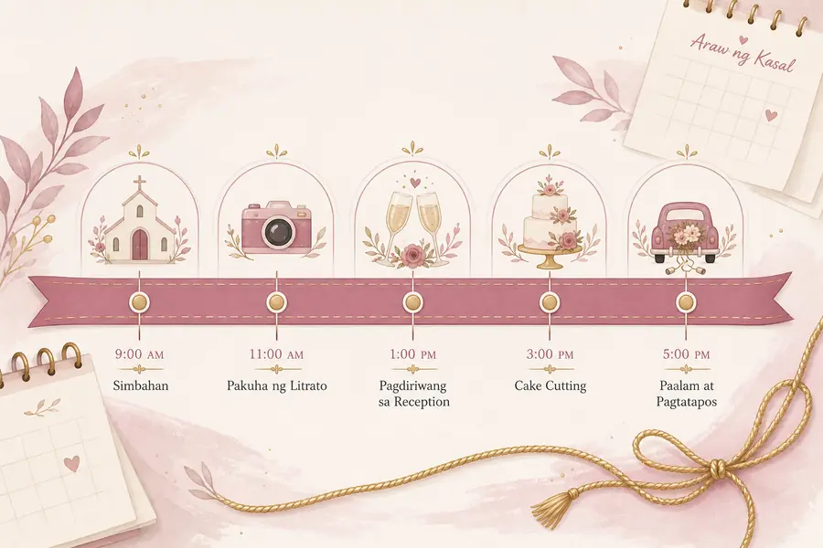 Illustrated wedding timeline ribbon
