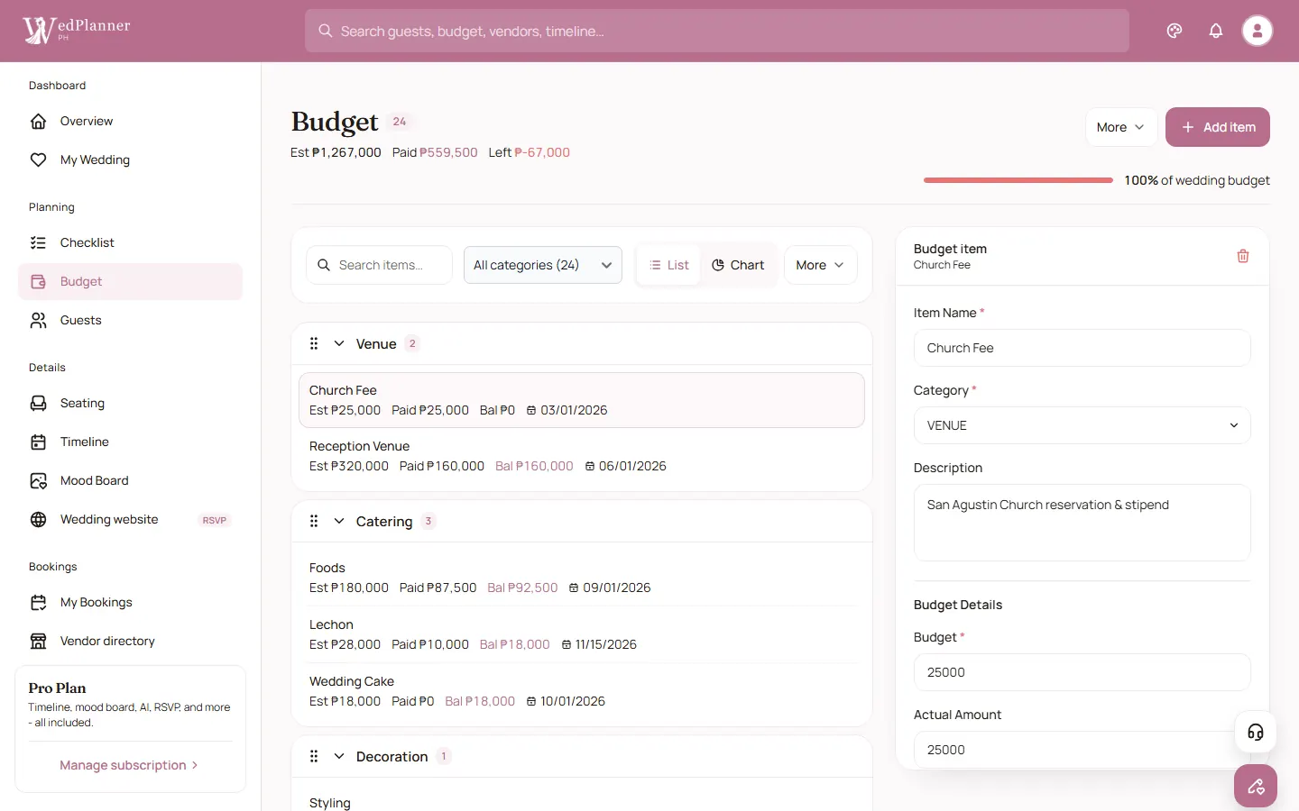 WedPlanner PHP budget tracker