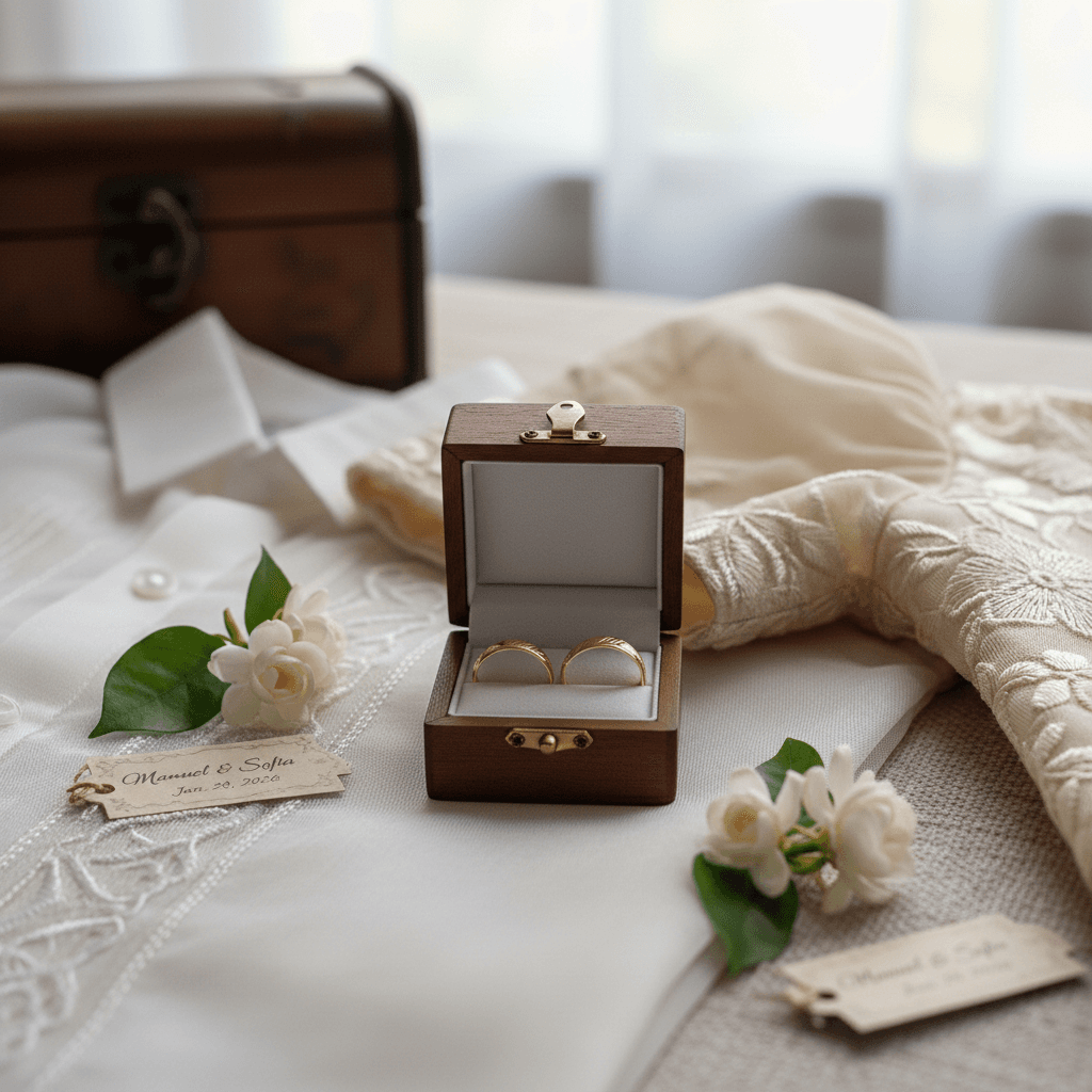 Wedding Rings for couple with Filipino barong and Filipiniana