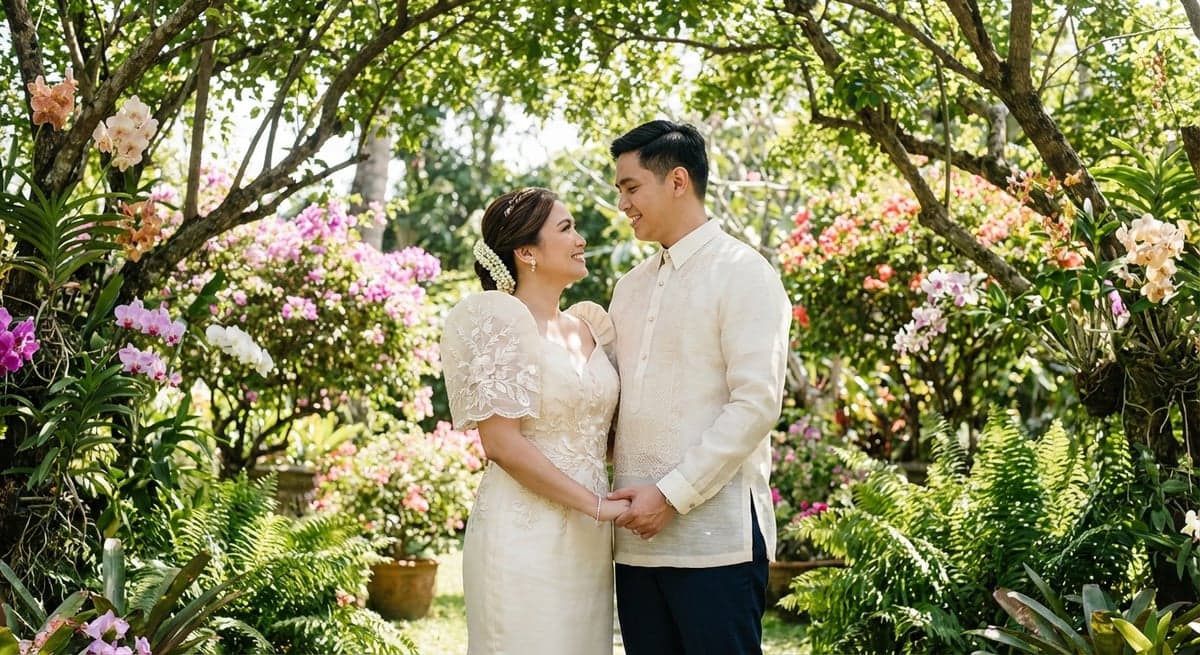 Filipino couple in traditional wedding attire