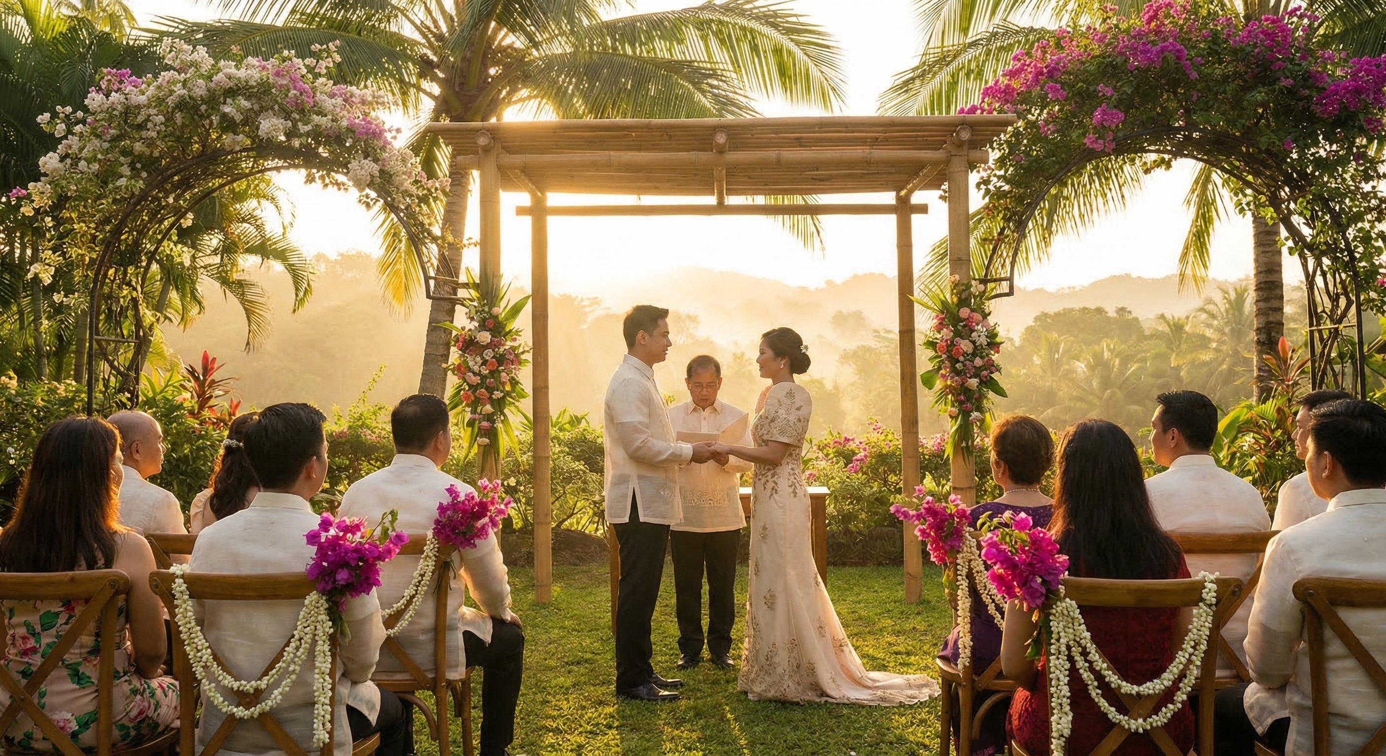 Beautiful Filipino morning wedding ceremony at sunrise