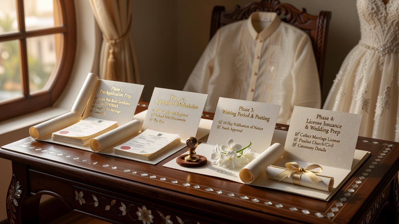A step-by-step marriage license timeline planner for Philippine weddings with checklists and phases